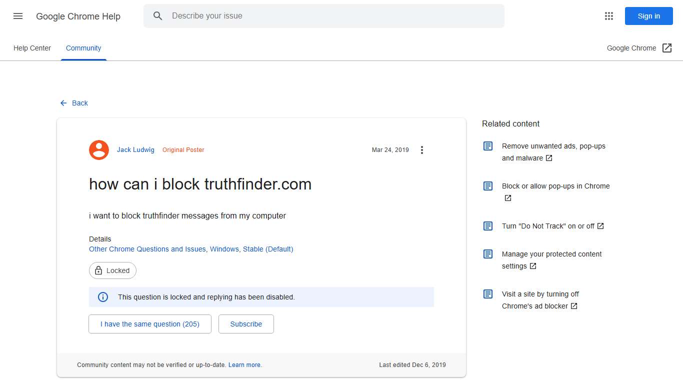 how can i block truthfinder.com - Google Chrome Community