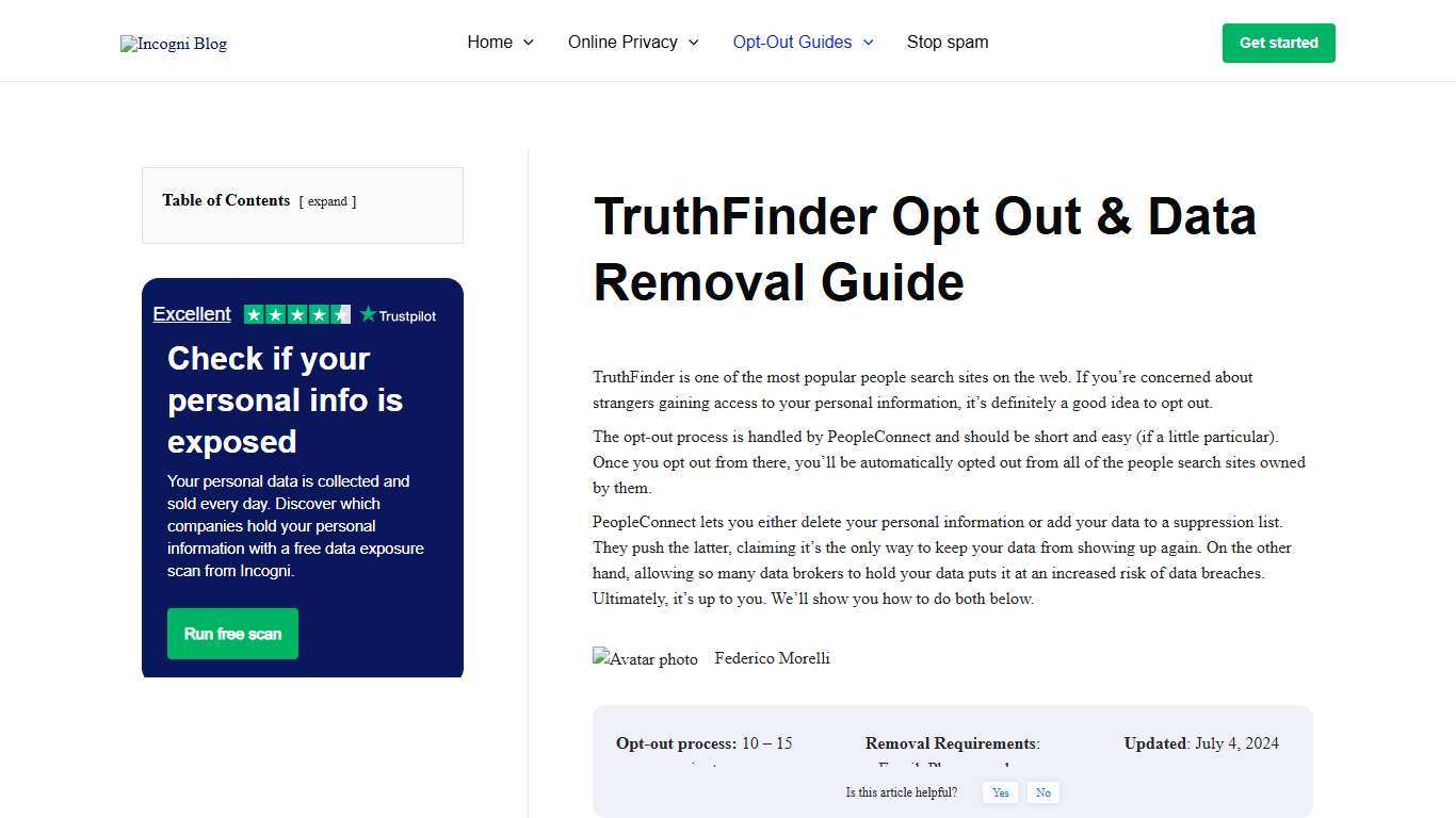 TruthFinder Opt Out & Data Removal Guide [2026] | Incogni